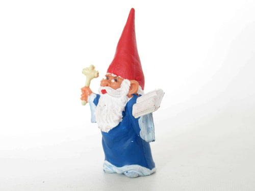 UpperDutch:,ONE Religious Gnome figurine, after a design by Rien Poortvliet, Brb, David the Gnome. Bible, Cross, Cloak, Catholic, Christian.