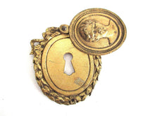 UpperDutch:,Hidden Keyhole escutcheon. Authentic antique Solid Brass Ormolu Keyhole cover Swivel Key Hole Frame. Victorian furniture hardware