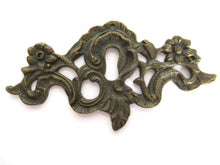 UpperDutch:,Escutcheon, Antique Brass Keyhole cover, keyhole frame plate, floral. Victorian, art nouveau furniture hardware. Jugendstil