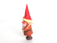 UpperDutch:,ONE David the Gnome figurine after a design by Rien Poortvliet, Brb collectible pocket gnome smoking pipe ,mini garden gnome.