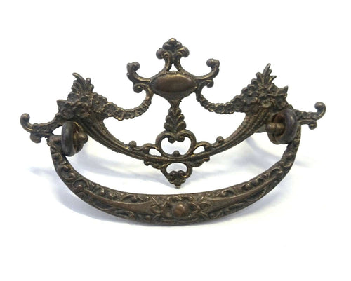 UpperDutch:Hooks and Hardware,Antique Solid brass Ornate Floral Drawer Handle / Drawer Drop Pull with flowers