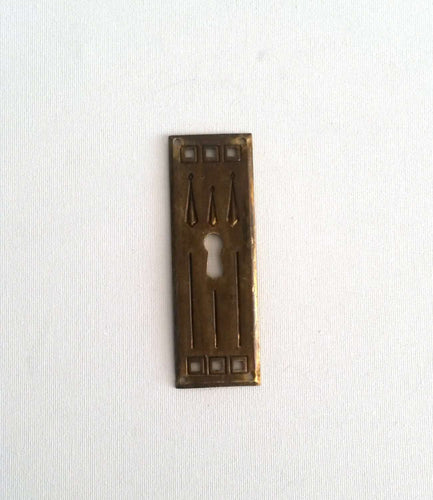 UpperDutch:Hooks and Hardware,Authentic Shabby antique Art Deco Keyhole cover, Stamped Escutcheon, keyhole plate.