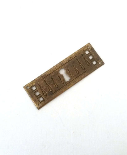 UpperDutch:Hooks and Hardware,Authentic Shabby antique Art Deco Keyhole cover, Stamped Escutcheon, keyhole plate.