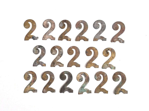 UpperDutch:Numbers,ONE Antique Two, Number 2, Authentic Shabby Brass Number Two. Room number / Table number