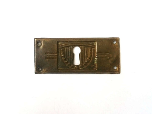 UpperDutch:Hooks and Hardware,Stamped Art deco Escutcheon, Distressed Floral Brass, Copper Keyhole cover with flowers.