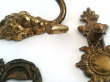 UpperDutch:Hooks and Hardware,Collection DAMAGED ornamental pieces, escutcheon covers / dragon / antique handle plates / hook, Sold as is: broken.