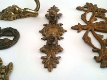 UpperDutch:Hooks and Hardware,Collection DAMAGED ornamental pieces, escutcheon covers / dragon / antique handle plates / hook, Sold as is: broken.