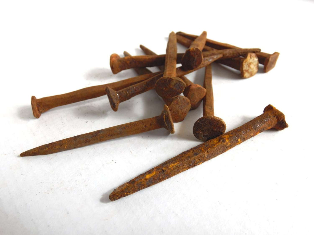 UpperDutch:Hooks and Hardware,Rusty hand forged nails 12 pcs 3