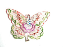 UpperDutch:Sewing Supplies,Applique, fairy, butterfly applique, 1930s vintage embroidered applique. Vintage patch, sewing supply.