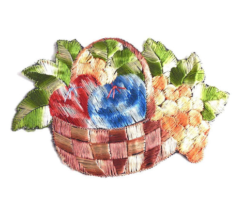 UpperDutch:Sewing Supplies,Fruit basket applique, 1930s vintage embroidered applique. Vintage patch, sewing supply.
