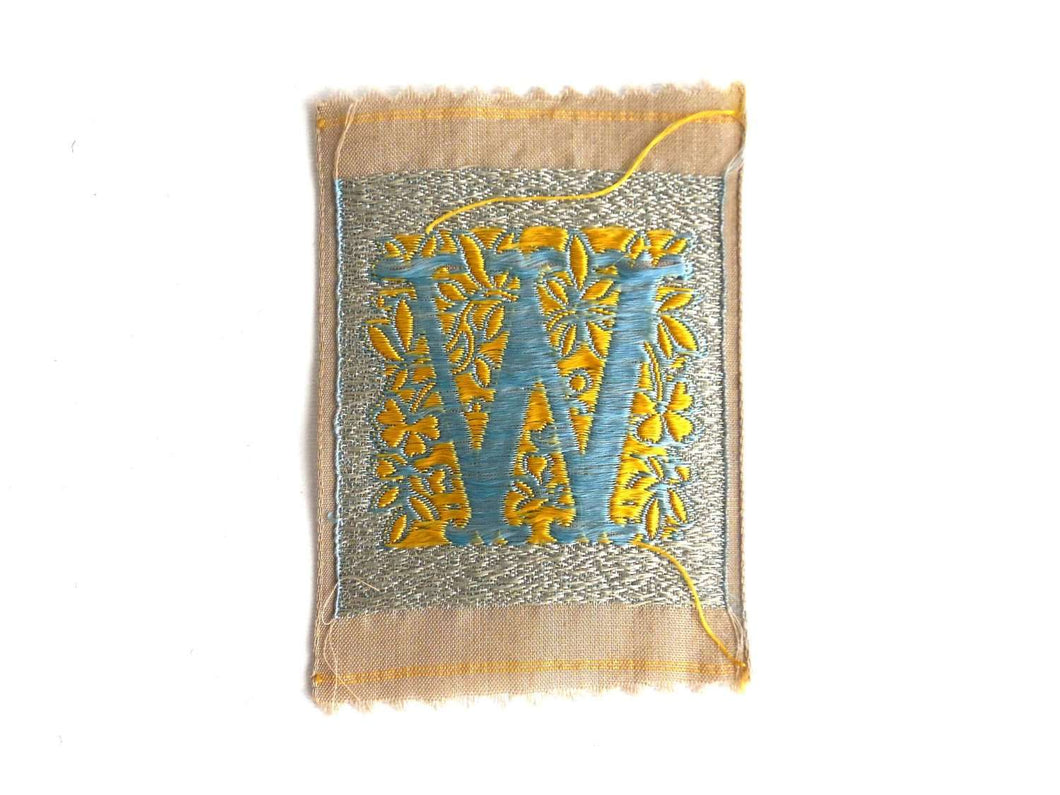 Letter W, Monogram Applique, 1930s Vintage Embroidered 'Letter W' appl ...