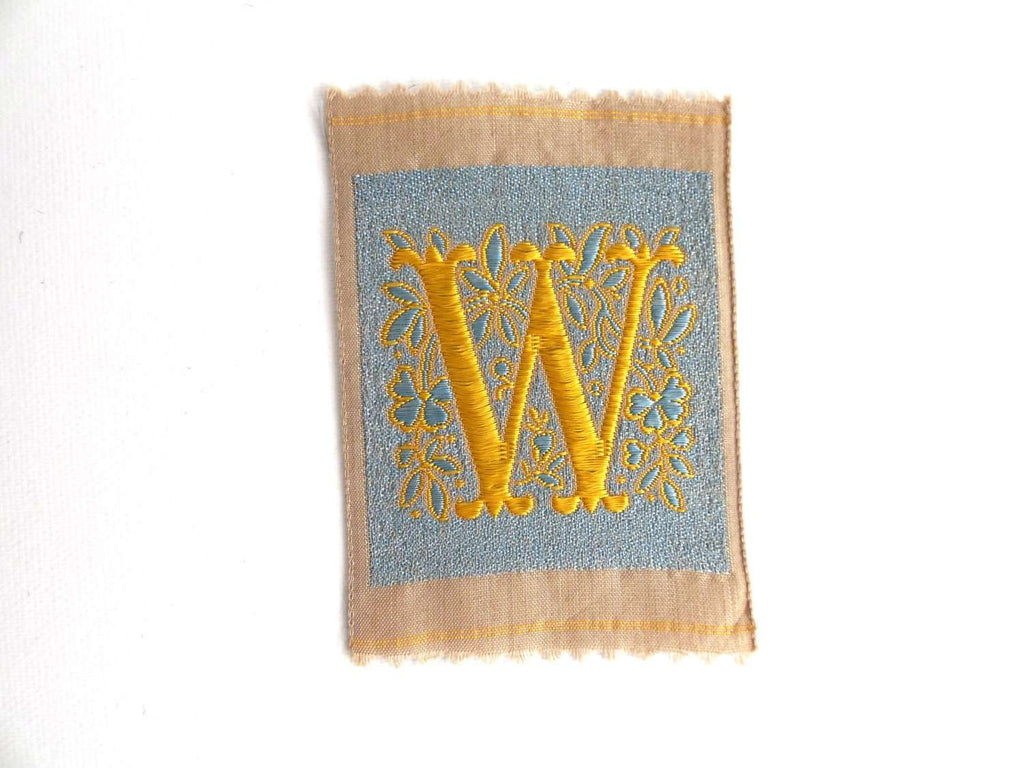 Letter W, Monogram Applique, 1930s Vintage Embroidered 'Letter W' appl ...