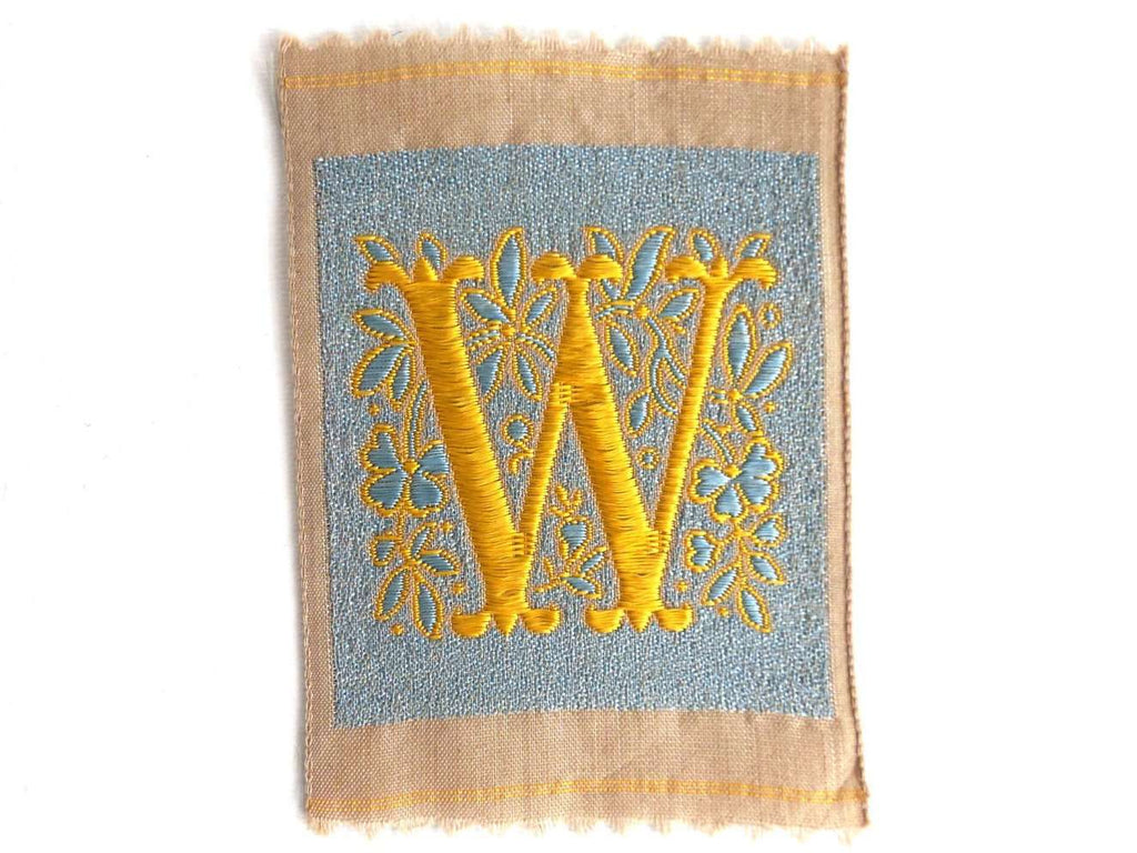 Letter W, Monogram Applique, 1930s Vintage Embroidered 'Letter W' appl ...