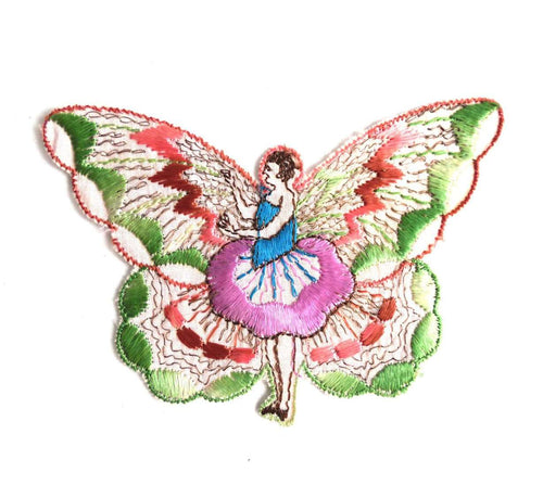 UpperDutch:Sewing Supplies,Applique, fairy, butterfly applique, 1930s vintage embroidered applique. Vintage patch, sewing supply.