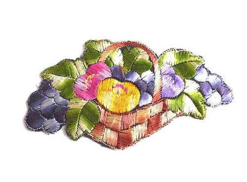 UpperDutch:Sewing Supplies,Fruit basket applique, 1930s vintage embroidered applique. Vintage patch, sewing supply.