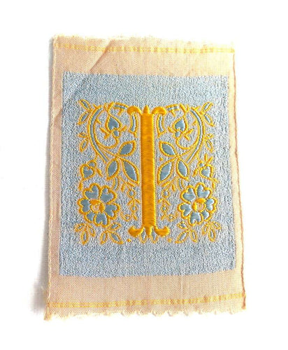 UpperDutch:Sewing Supplies,Monogram I Applique  1930s Vintage Embroidered 'Letter I' applique. Alphabet Patch / Monogram application, antique letter.