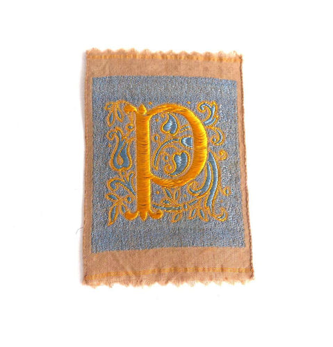 UpperDutch:Sewing Supplies,Monogram P Applique, 1930s Vintage Embroidered 'Letter P' applique. Alphabet Patch / Monogram application, antique letter.