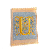 UpperDutch:Sewing Supplies,Monogram U Applique, 1930s Vintage Embroidered 'Letter U' applique. Alphabet Patch / Monogram application, antique letter.