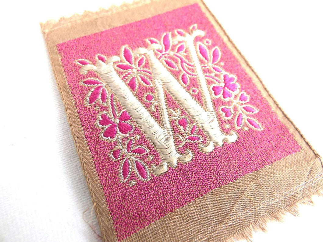 Letter W, Monogram Applique, 1930s Vintage Embroidered 'Letter W' appl ...
