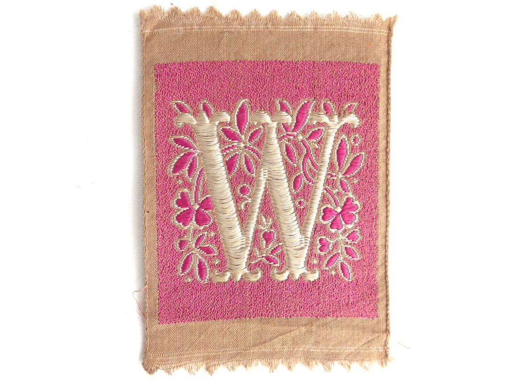 Letter W, Monogram Applique, 1930s Vintage Embroidered 'Letter W' appl ...