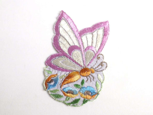 UpperDutch:Sewing Supplies,Applique, butterfly applique, 1930s vintage embroidered applique. Vintage floral patch, sewing supply.