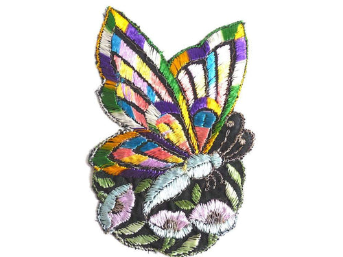 UpperDutch:Sewing Supplies,Applique, butterfly applique, 1930s vintage embroidered applique. Vintage floral patch, sewing supply.