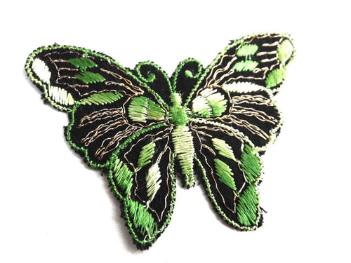 UpperDutch:Sewing Supplies,Butterfly applique, 1930s vintage embroidered applique. Vintage patch, sewing supply. Green Applique, Crazy quilt