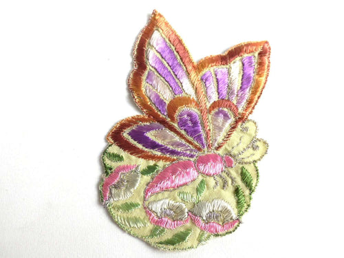 UpperDutch:Sewing Supplies,Applique, butterfly applique, 1930s vintage embroidered applique. Vintage floral patch, sewing supply.