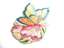 UpperDutch:Sewing Supplies,Applique, butterfly applique, 1930s vintage embroidered applique. Vintage floral patch, sewing supply.
