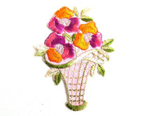 UpperDutch:Sewing Supplies,Applique, flower basket applique, 1930s vintage embroidered applique. Vintage floral patch, sewing supply.