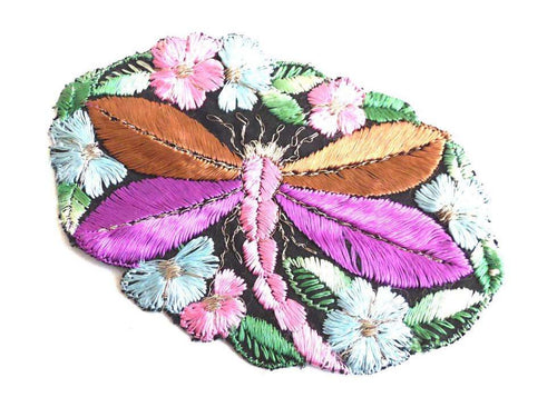 UpperDutch:Sewing Supplies,Applique, 1930s vintage embroidered dragonfly applique. Vintage patch, sewing supply. Applique, Crazy quilt