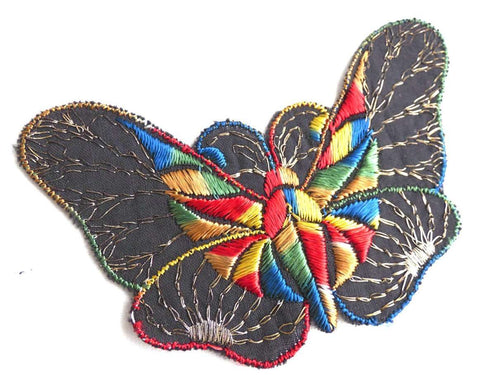 UpperDutch:Sewing Supplies,Butterfly applique, 1930s vintage embroidered applique. Vintage patch, sewing supply. Applique, Crazy quilt.