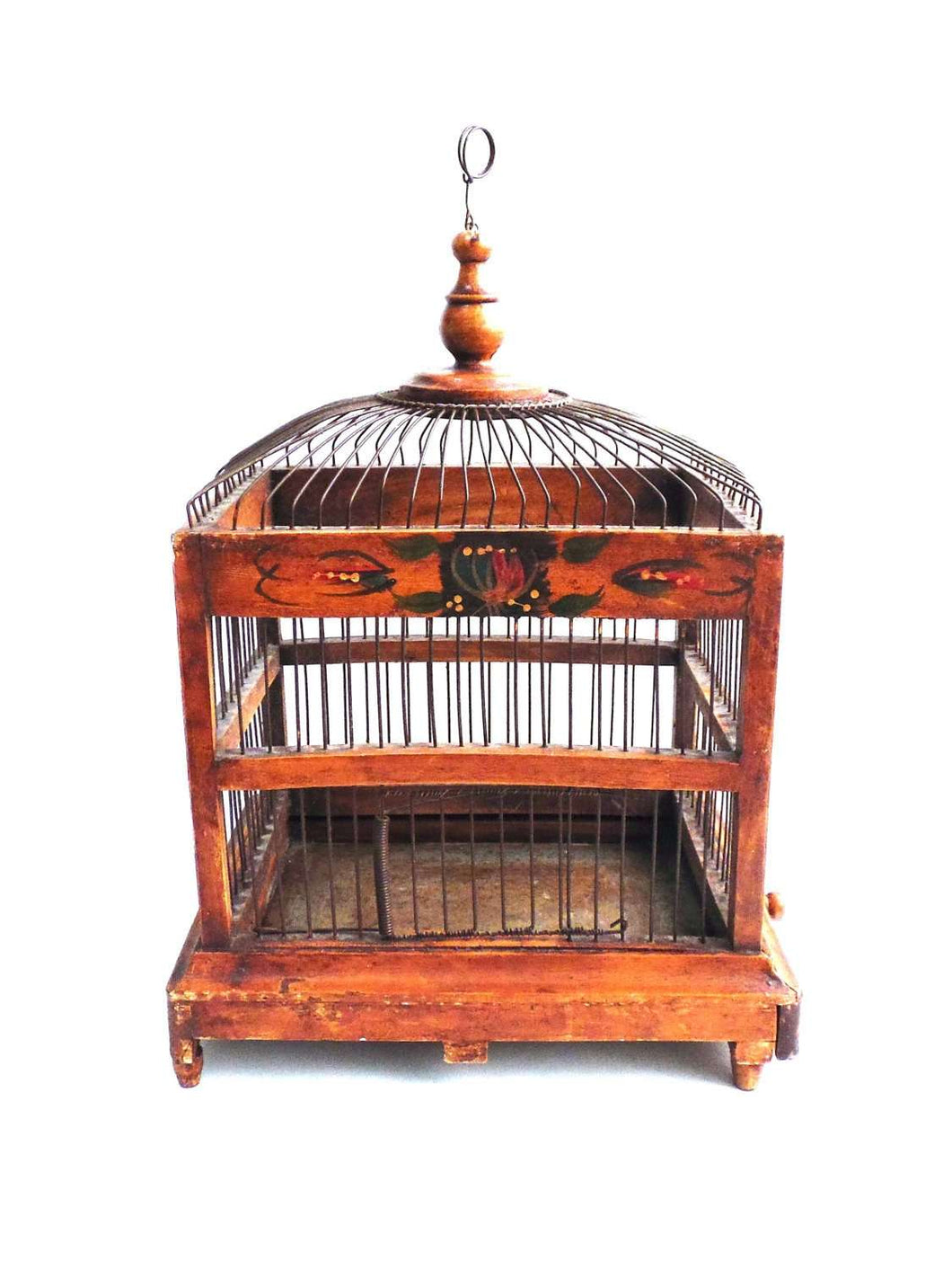 Antique German Bird Cage with porcelain feeders and glass panels