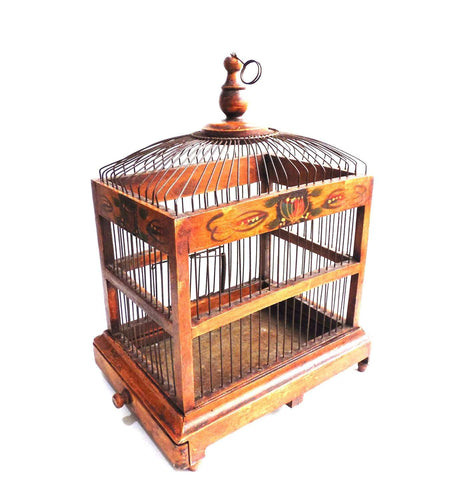 UpperDutch:Birdcage,Bird Cage, Antique handmade primitive French Bird Cage, Antique French Home Decor, Wood and metal Birdcage.
