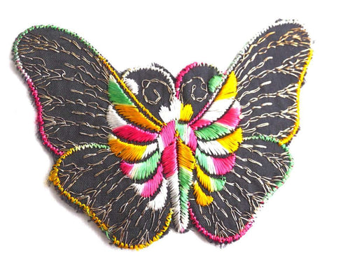 UpperDutch:Sewing Supplies,Butterfly applique, 1930s vintage embroidered applique. Vintage patch, sewing supply. Applique, Crazy quilt.