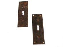 UpperDutch:Hooks and Hardware,Set of 2 Rusty key hole plates, stamped escutcheon with authentic rustic patina. Distressed keyhole covers with rust. Hardware