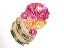 UpperDutch:Sewing Supplies,Applique, flower basket applique, 1930s vintage embroidered applique. Vintage floral patch, sewing supply.