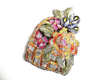 UpperDutch:Sewing Supplies,Applique, flower basket applique, 1930s vintage embroidered applique. Vintage floral patch, sewing supply.