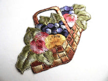 UpperDutch:Sewing Supplies,Applique, Fruit, fruit basket applique, 1930s vintage embroidered applique. Vintage patch, sewing supply.