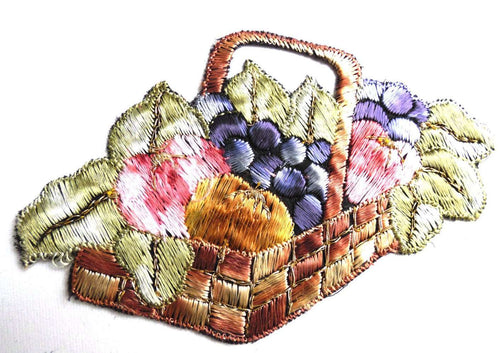 UpperDutch:Sewing Supplies,Applique, Fruit, fruit basket applique, 1930s vintage embroidered applique. Vintage patch, sewing supply.