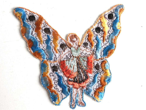 UpperDutch:Sewing Supplies,Antique Applique, Fairy, butterfly applique, 1930s vintage embroidered applique. Vintage patch, sewing supply.