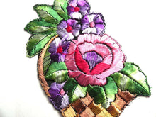 UpperDutch:Sewing Supplies,Applique, flower basket applique, 1930s vintage embroidered applique. Vintage floral patch, sewing supply.