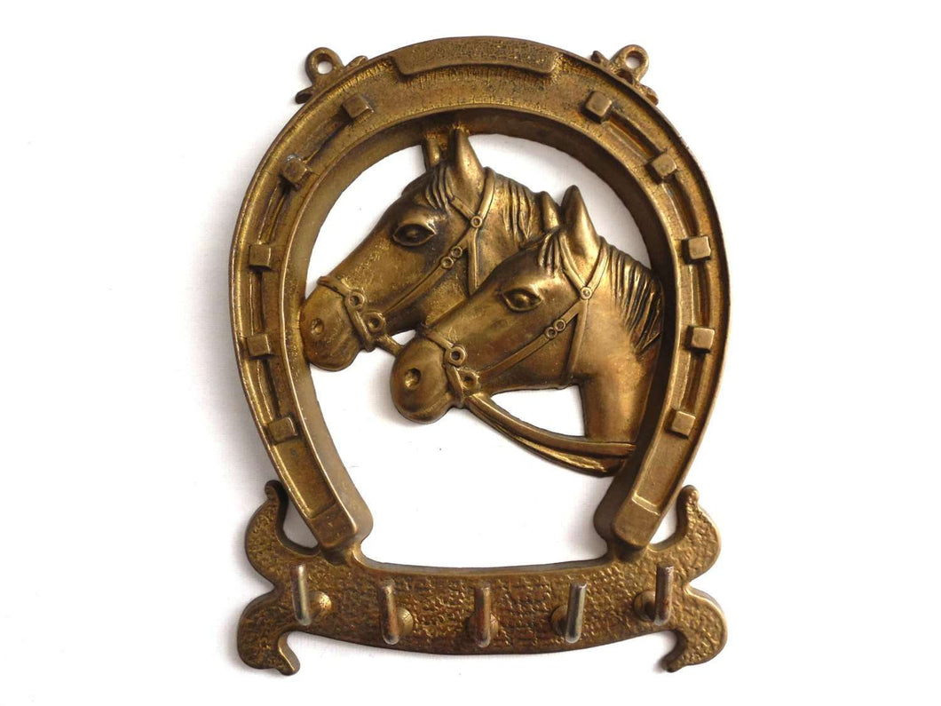 UpperDutch:Home and Decor,Key rack, brass Key Rack With a Horse, Horse Shoe, Equestrian rack. Horses, small hooks, key storage, horse decoration.