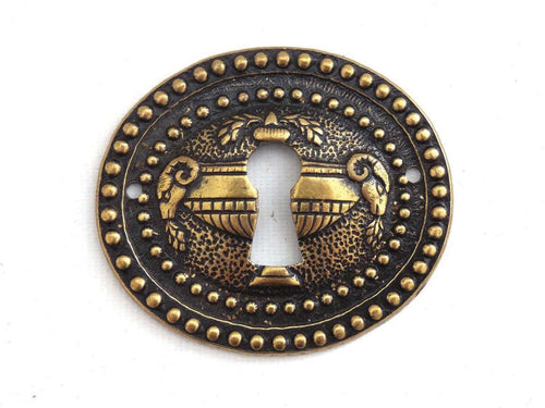 UpperDutch:Hooks and Hardware,1 Vintage Solid Brass Keyhole cover, escutcheon, keyhole frame.