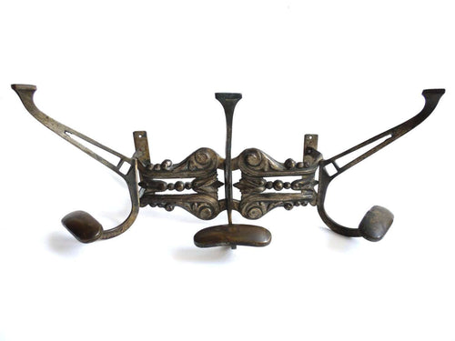 UpperDutch:Home and Decor,Antique Coat Rack, Hanging Coat Rack with art nouveau, art deco style elements. Antique solid brass Hall entry decor.