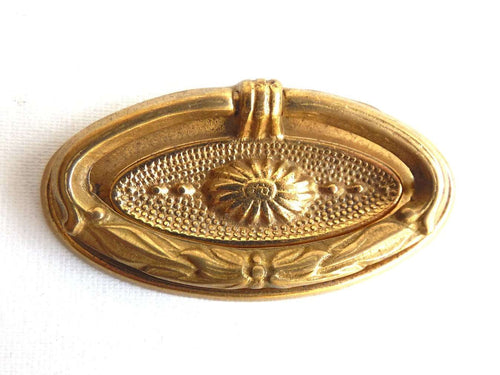 UpperDutch:Hooks and Hardware,Vintage Brass Cabinet Pull, Drawer pull, Brass Handle.