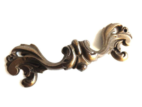 UpperDutch:Hooks and Hardware,1 Floral Handle - Ornate brass plated Drawer Pull - Leaves - Leafs - Drawer Handle