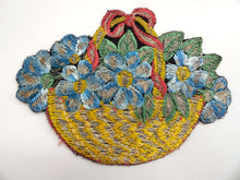 UpperDutch:Sewing Supplies,Applique, flower basket applique, 1930s vintage embroidered applique. Vintage floral patch, sewing supply.