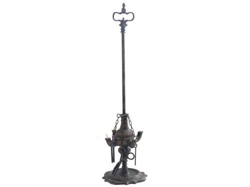 UpperDutch:Home and Decor,Brass Whale oil Lamp, 4 Wick Oil Lamp with Tools. Anique four spout oil lamp brass with patina. Old metal betty lamp lantern.