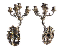 UpperDutch:Candelabras,Ornate wall Sconces, Pair Antique Solid Brass Victorian Wall sconces - 5 Arm Wall Candle Holders, Candle Wall Sconce.
